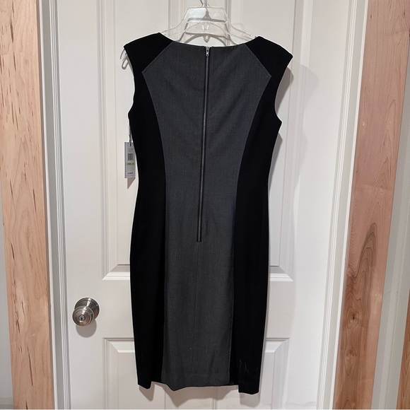 Calvin Klein Size 4 Black & Gray Color Block Knee Length Slimming Sheath Dress - Picture 4 of 8